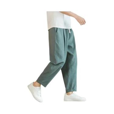 Imagem de Calças Casuais Masculinas De Algodão E Linho Respiráveis Soltas Retas 