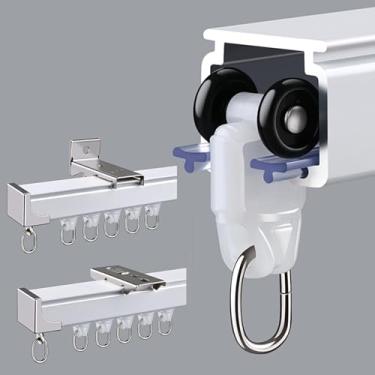 Imagem de Trilho de cortina de alumínio resistente, sistema de trilhos de cortina com trilha, rolo, ferragens de instalação, para sala de estar, quarto, chuveiro, divisor de divisória para trailer, montagem no