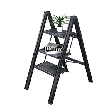 Imagem de Escada doméstica multifuncional dobrável telescópica espessa de liga de alumínio espinha de peixe escada de flor para interior escada de escalada portátil de três degraus