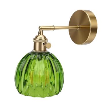 Imagem de Diydeg Candeeiro de Parede LED, Candeeiro de Parede Vintage Regulável Com Abajur de Vidro, de Cabeceira Minimalista para Decoração de Corredor de Sala de Estar de Quarto (Abajur Verde)
