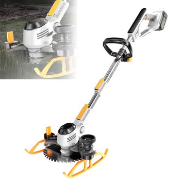 Imagem de Cortador de grama elétrico manual, cortador de grama rotativo, cortador de grama com bateria de lítio sem fio com display de energia LED, comprimento e ângulo ajustáveis, ideal para jardins pequenos