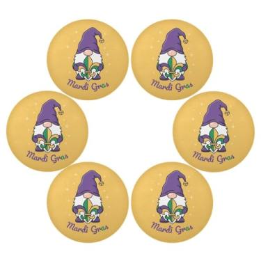 Imagem de Wassud Jogo americano conjunto de 6 tapetes redondos de carnaval gnomo para cozinha e jantar tapetes laváveis resistentes ao calor para decoração de mesa 39 cm