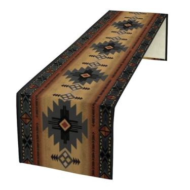 Imagem de Caminho de mesa asteca, vintage sudoeste étnico geométrico tridicional corredor de mesa para cozinha, jardim, casa de fazenda, festa de casamento, jantar de férias, casa, 33 x 180 cm
