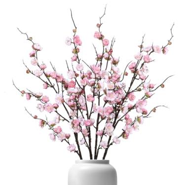 Imagem de Betylifoy Flores de ameixa artificial, 4 peças, seda sintética, flor de cerejeira, 96,5 cm, hastes longas, ramos de ameixa falsa, flor de seda artificial para arranjos de flores, decoração de mesa de
