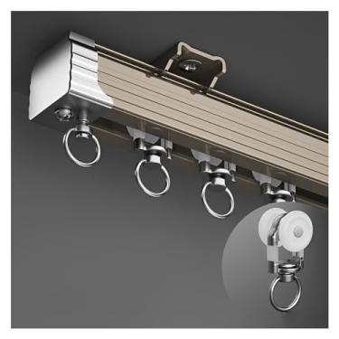 Imagem de Trilhos de cortina de alumínio, trilhos duplos de cortina, trilhos de cortina resistentes, dois métodos de instalação (suporte no teto ou na parede), para varões de cortina divisores de sala de estar