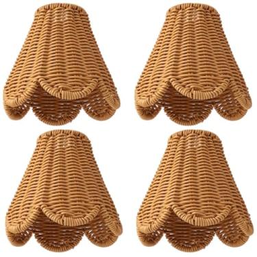 Imagem de 4 peças de abajures de candelabro de vime, persianas pequenas, abajures decorativos pequenos recortados, substituição de abajures marrons elegantes para pingentes, luminárias de mesa, arandelas de