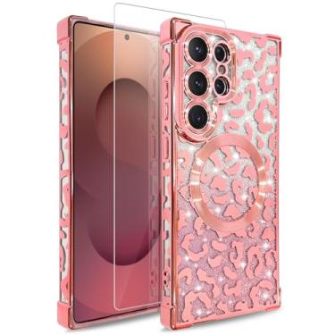 Imagem de MOWIME Capa magnética para Samsung Galaxy S25 Ultra [compatível com Magsafe] [estampa de chita chapeada] [1 protetor de tela] capa protetora de leopardo de TPU macio para Galaxy S25 Ultra de 6,9