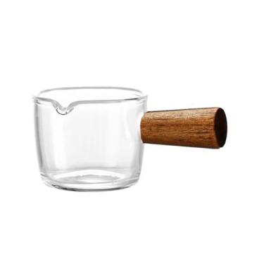 Imagem de Jarros de leite de vidro para molhos pequenos copos de leite com cabo de madeira, vasilhas de leite, pires, temperos, prato pequeno, bife, tigela de suco de comida ocidental, jarra de molho (pequena)