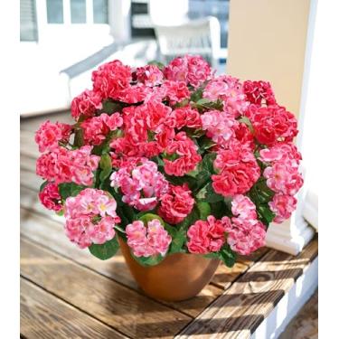Imagem de Flores artificiais de gerânios falsos para ambientes externos, 6 pacotes de flores de gerânios de seda, plantas falsas realistas, resistentes a UV, flores falsas para plantadores externos, porta da