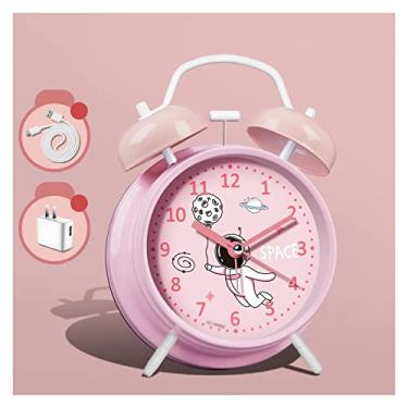 Imagem de Despertador alto para pessoas com sono pesado, adultos, crianças, quartos, adolescentes, sem tique-taque, sino duplo alto com luz de fundo para decoração (rosa)