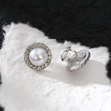 Imagem de Brincos femininos com clipe de ouro, banhado a ouro 14 K, zircônia cúbica, pérola, clipe de flor, brincos falsos, joias, standard, Liga de aço, Sem pedra preciosa