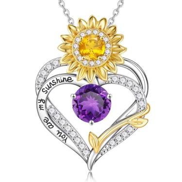 Imagem de MONOOC Presentes de Dia dos Namorados para meninas adolescentes - Colares de pedra do mês de nascimento com coração de girassol banhado a ouro branco 14K You Are My Sunshine, presentes de aniversário