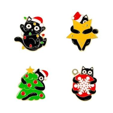 Imagem de Broche De Esmalte Gato Preto Fofo Desenho Animado, Pin De Lapela, Pres