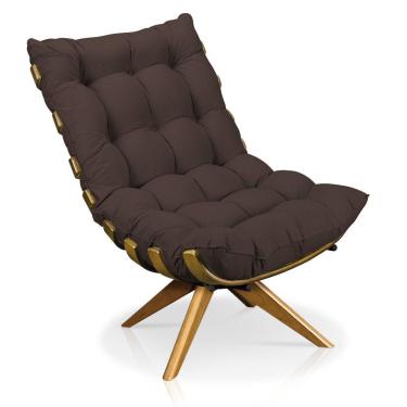 Imagem de Poltrona Giratória Costela Suede Base Madeira Marrom