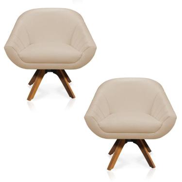 Imagem de Kit 02 Poltronas Giratória Giovana Corino Base Madeira Mm30