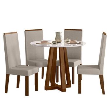 Imagem de Sala de Jantar Mesa Redonda Livia Piccola 900 com Vidro e 4 Cadeiras Livia – Madeira/MDF, Tecido Suede – Sonetto