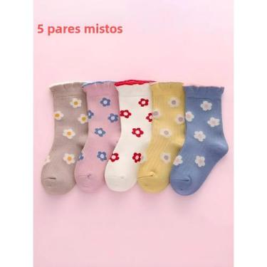 Imagem de Meias Finas De Malha Para Meninas Primavera Verão 5 Pares Série Flores