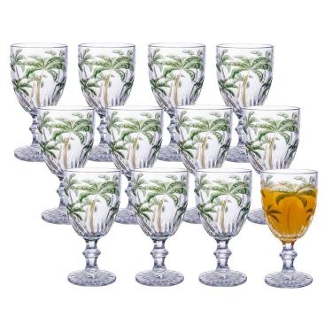 Imagem de Jogo 12 Taça De Coqueiro Palm Tree Vidro Transparente Com Desenho Palmeira Class Home 300ml