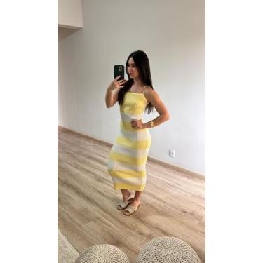 Imagem de Vestido Longo Canelado Listrado Transpassado Costas Tricot Verão - Cal