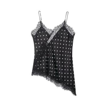 Imagem de Camisola Sexy Assimétrica De Renda Para Mulheres, Sem Mangas, Ombros D