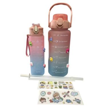 Imagem de Kit 2 Garrafas De Água Degradê Com adesivos 3D 2Litros e 900ml Frase M