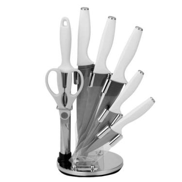 Imagem de Conjunto de Facas de 8 Peças com Suporte Chaira Tesoura e Faca Jogo de