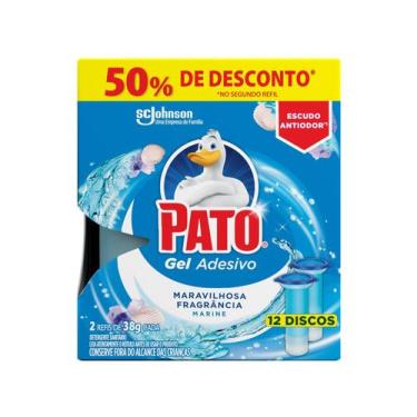Imagem de Desodorizador Sanitário Pato Gel Adesivo 2 Refis 12 discos, Marine