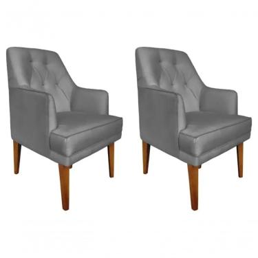 Imagem de Kit 2 Cadeiras Poltronas Decorativa Paris Sala De Jantar Recepção Retro Com Braça Suede Cinza Lar Móveis E Decoração
