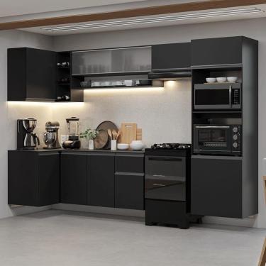 Imagem de Armário de Cozinha Completa de Canto Suspenso 385 cm Preto Nice Madesa 01