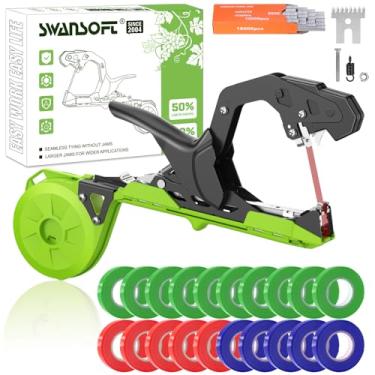 Imagem de SWANSOFT Máquina de amarrar plantas, ferramenta leve de fita de amarração de videira, pistola de fita de plantas para tomates, uvas e horta, vem com 20.000 peças de fita adesiva Staples 20 rolos