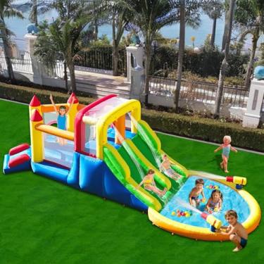 Imagem de Umbalir Casa Bonuce Infiável Com 4 Escorregadores E Piscina Grande, Parque Aquático Com Parede De Escalada Ultralarga, Saltos, Canhões De Água E Pulverizadores De Água Surpresa Para Crianças De 3 A 10