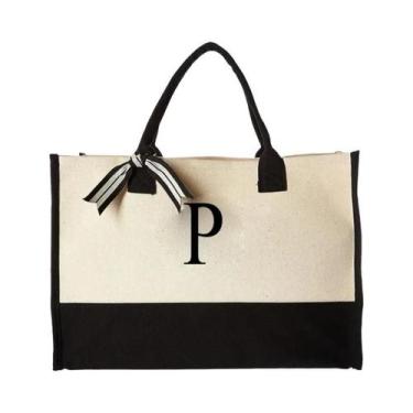 Imagem de Bolsa Tote de Lona com Grande Capacidade - Design Moderno com Letras e
