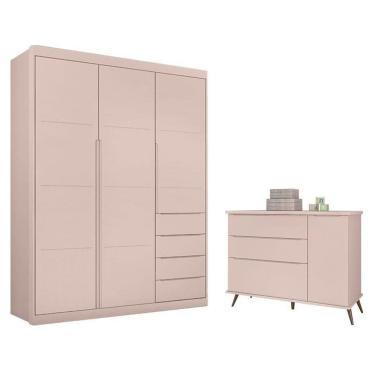 Imagem de Cômoda Retro Alice com Guarda Roupa Blenda Rosa Acetinado – Phoenix Baby