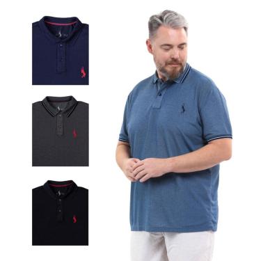Imagem de Kit 4 Camisa Polo Plus Size Lisa Casual Elegante Ocasiões