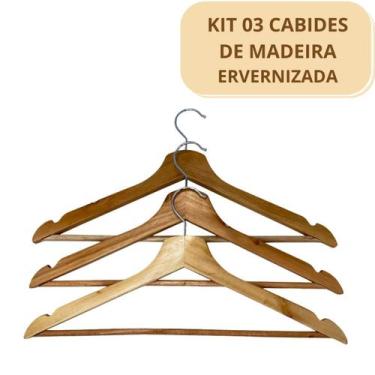 Imagem de Kit 3 Cabide De Madeira Verniz Marfim Com Rachadura para Alça - Thyka