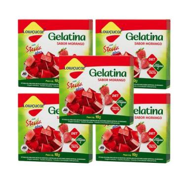 Imagem de Kit Gelatina Morango Diet com Stevia - Lowçucar Plus 5 Unidades 10g