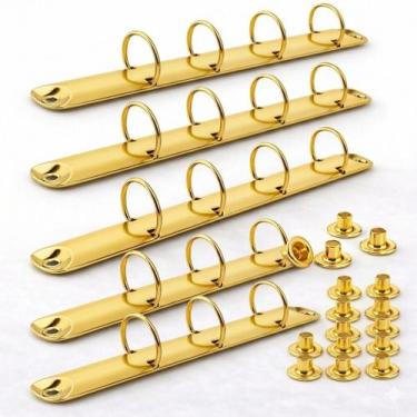 Imagem de Kit 5 Garras para Fichário A4 Dourada com 4 Argolas Tipo D  Encadernaç