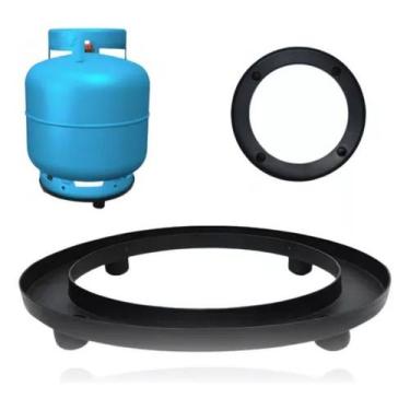 Imagem de Suporte Para Botijão De Gás Fixo Plástico - Botijao Gas Bujão - PRETO 
