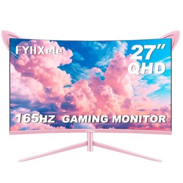 Imagem de Monitor Gamer FYHXele FY27FHP, 27 Pol, VA, Curvo, QHD, 1ms 165Hz, FreeSync, HDMI/DP-Rosa