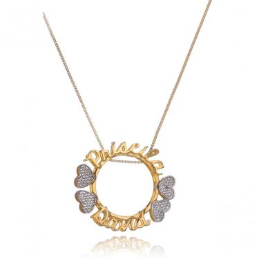 Imagem de Colar Floratta Joias Mandala com Nomes e os Corações em Ródio [F027] Banhado em Ouro 18k Dourado Feminino