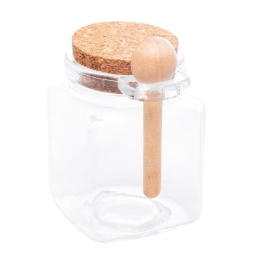 Imagem de Porta Tempero Quadrado para Organizar Cozinha em Vidro com Colher de Bambu e Tampa Rolha Transparente Lyor