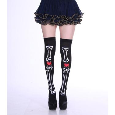 Imagem de Meia Calça 7-8 Cosplay Halloween 90% Nylon e 10% Spandex Tamanho Único Adulto 1 Par Preto Coração Esqueleto OEM