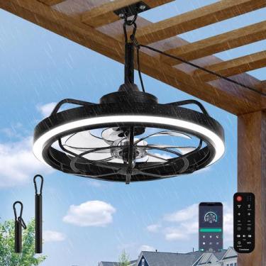 Imagem de Ventilador de teto com luz concisa externa de 20 cm à prova d'água - C