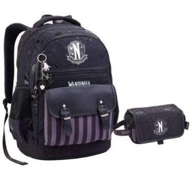 Imagem de Kit Mochila e Estojo Bolso Frontal Wandinha-Feminino