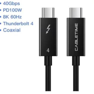 Imagem de Cabo Usb Tipo C Thunderbolt 4 8k 40gbps 100w Cabletime 1,8 Metros