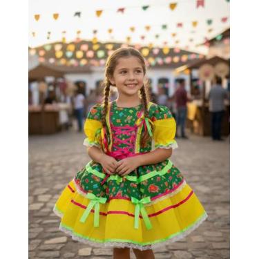 Imagem de Vestido Infantil Festa Junina Julina Quadrilha Caipira Luxo - Pingo de
