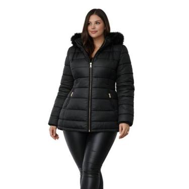 Imagem de Jaqueta ParKa Feminina Plus Size Dupla Face Nylon/Peluciada Preto - Rc