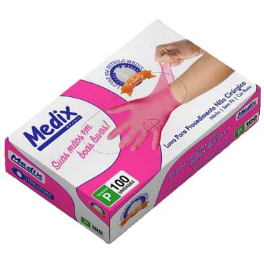 Imagem de Luva Nitrílica Descartável Medix Modelo Nitrílica Rosa sem Pó para Procedimentos Tamanh...