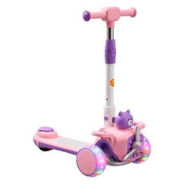 Imagem de Patinete Aviãozinho Feliz Rosa com Luz e Som Dobrável DM Toys 6816