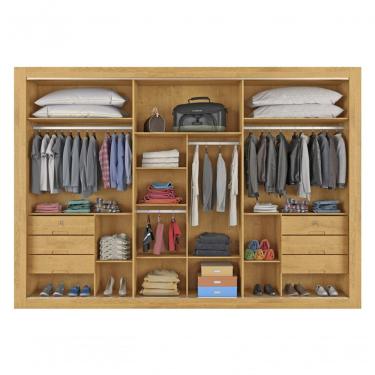 Imagem de Guarda Roupa Casal Vitoria 3 Portas de Correr 6 Gavetas com Espelho em MDF com Corrediç...